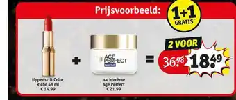 Kruidvat Lippenstift Color Riche 48 Ml + Nachtcrème Age Perfect 1+1 Gratis aanbieding