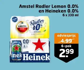 Trekpleister Amstel Radler Lemon 0.0% en Heineken 0.0% aanbieding