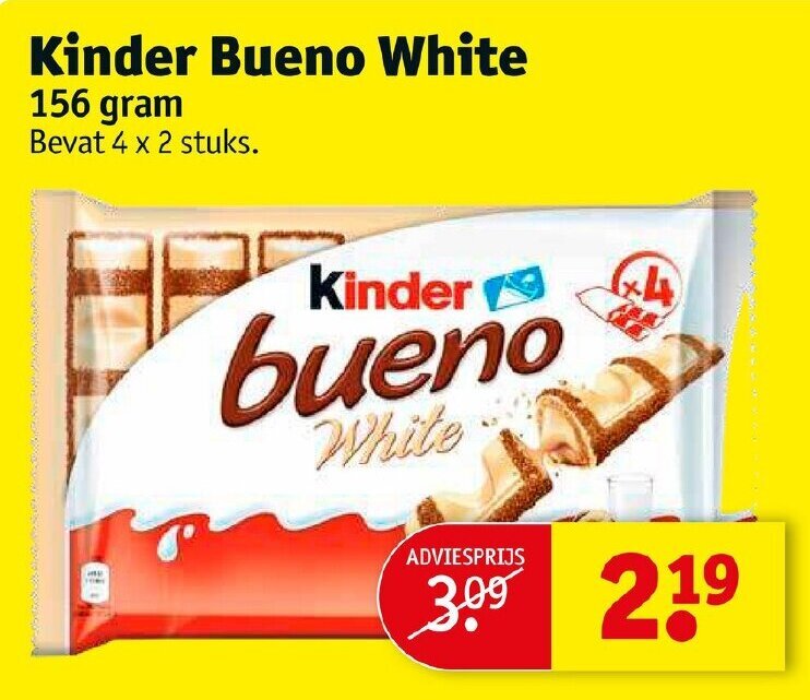 Kinder Bueno White 156 gram aanbieding bij Kruidvat Kinder Bueno White 156 gram aanbieding bij Kruidvat