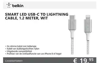 ITPRODEALS Belkin Smart LED USB-C To Lightning Cable, 1.2 Meter, Wit aanbieding