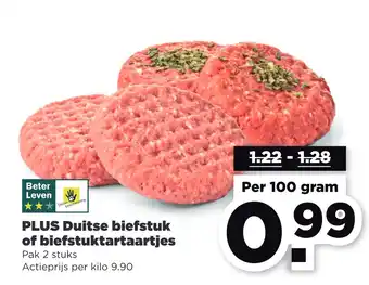 PLUS PLUS Duitse biefstuk of biefstuktartaartjes aanbieding