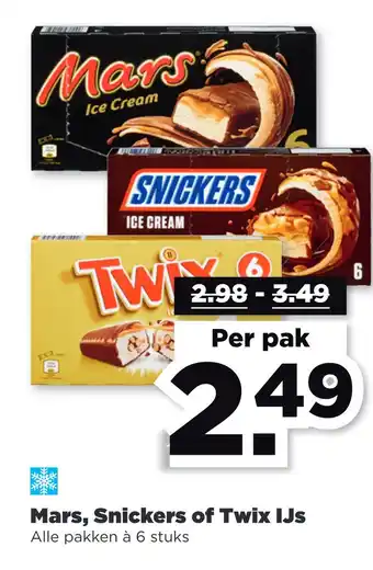 PLUS Mars, Snickers of Twix IJs aanbieding