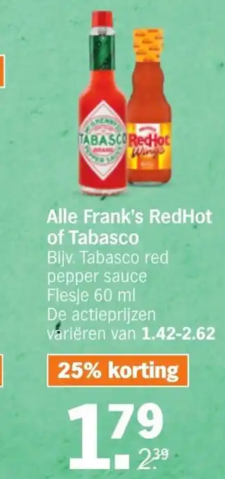 Albert Heijn Alle frank's redhot of tabasco 60ml aanbieding