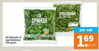 Albert Heijn Spinazie of sperziebonen 400g aanbieding