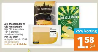 Albert Heijn Alle Maaslander of Old Amsterdam 100g aanbieding