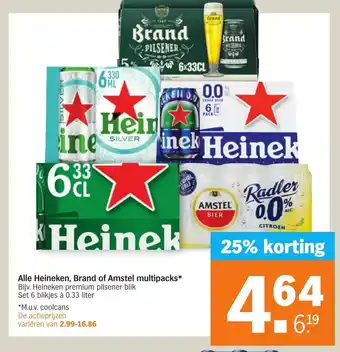 Albert Heijn Alle heineken, brand of amstel multipacks aanbieding