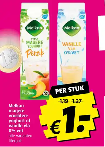 Boni Melkan magere vruchten- yoghurt of vanille vla 0% vet aanbieding