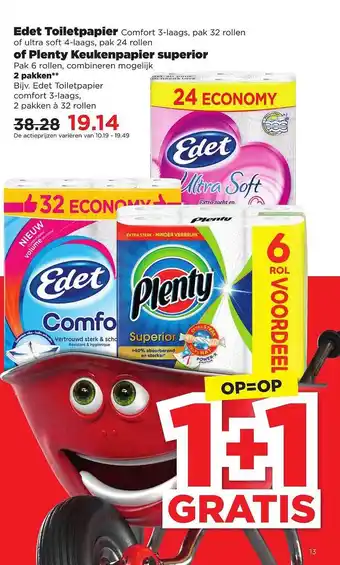 PLUS Edet Toiletpapier Of Plenty Keukenpapier Superior 1+1 Gratis aanbieding