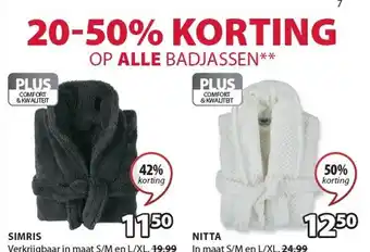 Jysk 20-50% korting op alle badjassen** aanbieding