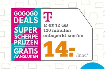 Telecombinatie T 12 GB 120 minuten onbeperkt sms'en aanbieding