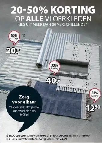 Jysk 20-50% korting op alle vloerkleden aanbieding