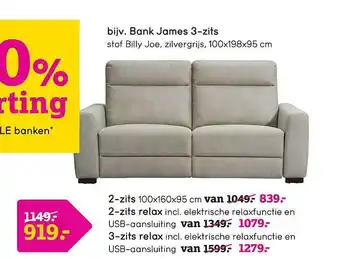 Leen Bakker Bank James 3-Zits, 2-Zits, 2-Zits Relax Of 3-Zits Relax aanbieding