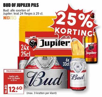 MCD Supermarkt Bud Of Jupiler Pils 25% Korting aanbieding