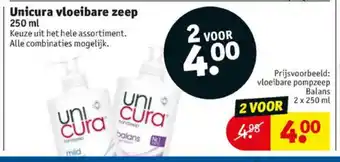 Kruidvat Unicura vloeibare zeep 2*250ml aanbieding