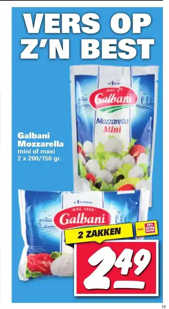 Nettorama Galbani Mozzarella 2 x 200/150 gr. aanbieding