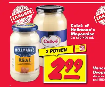 Nettorama Calve of Hellmann's Mayonaise 2 x 650/430 ml aanbieding