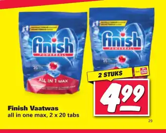 Nettorama Finish Vaatwas all in one max, 2 x 20 tabs aanbieding