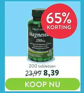 Holland & Barrett Holland & Barrett Magnesium 250mg 65% Korting aanbieding