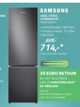 Obbink Samsung koel-vries combinatie RB36T605CB1 aanbieding