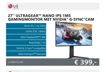 Informatique 27" Ultragear Nano IPS 1MS Gamingmonitor met Nvidia G-Sync cam aanbieding