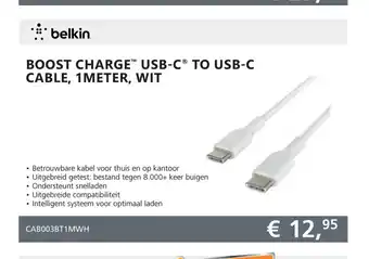 Informatique Belkin Boost Charge USB-C to USB-C Cable, 1 meter, Wit aanbieding