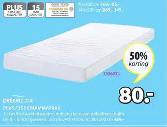 Jysk Dreamzone Plus F35 Schuimmatras 80x200 cm aanbieding