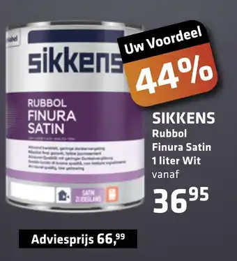 De voordeelmarkt SIKKENS Rubbol Finura Satin 1 liter Wit aanbieding