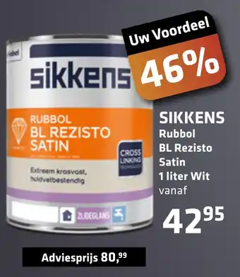 De voordeelmarkt Sikkens Rubbol BL Rezisto Satin 1 liter Wit aanbieding