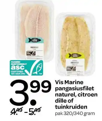 Spar Vis marine pangasiusfilet naturel, citroen dille of tuinkruiden 320/340 gram aanbieding