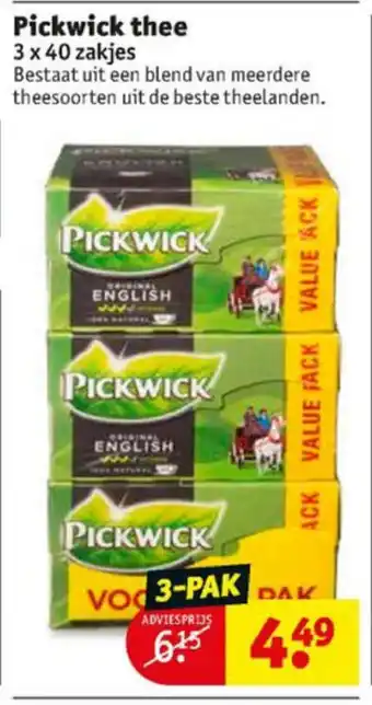 Kruidvat Pickwick 1-Kops thee 3*40st aanbieding