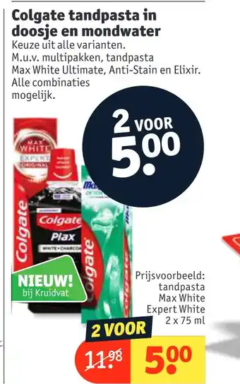 Kruidvat Colgate tandpasta in doosje en mondwater aanbieding