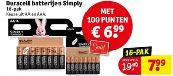 Kruidvat Duracell Simply batterijen 16-pak AA en AAA aanbieding