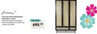 Van Asten BabySuperstore Finori Kast Vienna Black/Naturel Rotan Decor 3- deurs aanbieding