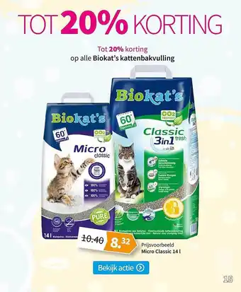 Plein.nl Biokat's Kattenbakvulling 20% Korting aanbieding