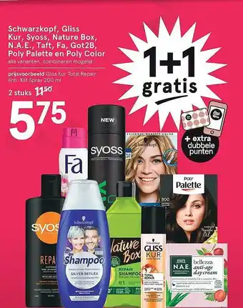 Etos Schwarzkopf, Gliss Kur, Syoss, Nature Box, N.A.E., Taft, Fa, Got2B, Poly Palette En Poly Color 200ml aanbieding