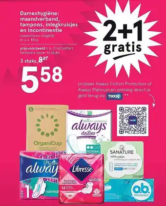 Etos Dameshygiëne: Maandverband, Tampons, Inlegkruisjes En Incontinentie 2+1 Gratis aanbieding