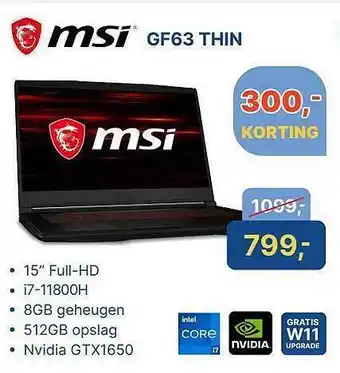 Levix Computershop MSI GF63 Thin Laptop aanbieding