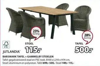 Jysk Jutlandia Barsmark Tafel + Gammelby Stoelen 23% - 28% Korting aanbieding