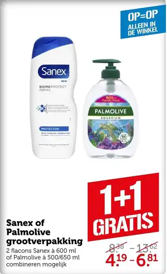 Coop Sanex of Palmolive grootverpakking aanbieding