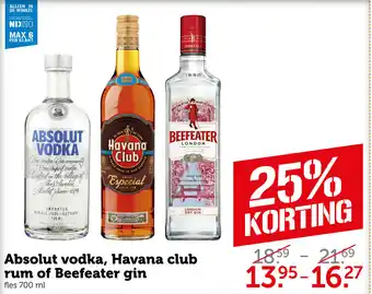 CoopCompact Absolut vodka, Havana club rum of Beefeater gin 700ml aanbieding