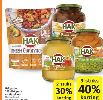 Albert Heijn Hak potten 330-370 gram en stazakken aanbieding