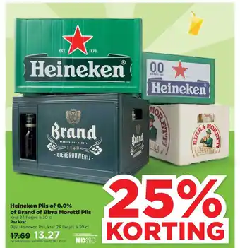 PLUS Heineken Pils Of 0.0% Of Brand Of Birra Moretti Pils 25% Korting aanbieding