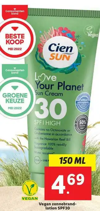 Lidl Cien Vegan Zonnebrandlotion SPF30 aanbieding