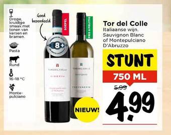 Vomar Voordeelmarkt Tor Del Colle Sauvignon Blanc Of Montepulciano D'Abruzzo aanbieding