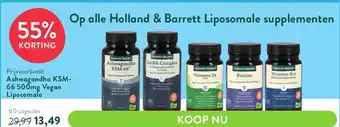 Holland & Barrett Ashwagandha KSM- 66 500mg Vegan Liposomale 60 capsules aanbieding