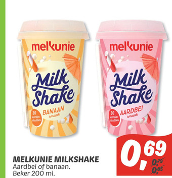 Dekamarkt MELKUNIE MILKSHAKE Aardbei of banaan. aanbieding