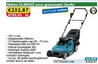 Toolstation Makita Dlm382z Accu Grasmaaier (body) aanbieding