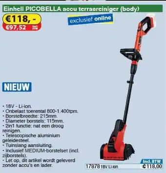 Toolstation Einhell Picobella Accu Terrasreiniger (body) aanbieding