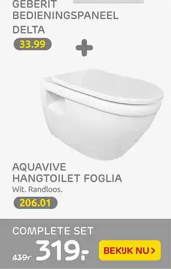Praxis Geberit Bedieningspaneel + Aquavive Hangtoilet Foglia aanbieding