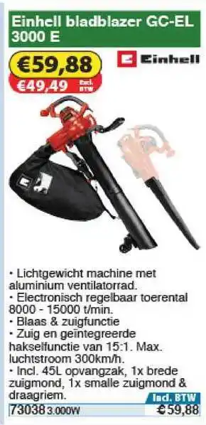 Toolstation Einhell Bladblazer Gc El 3000 E aanbieding